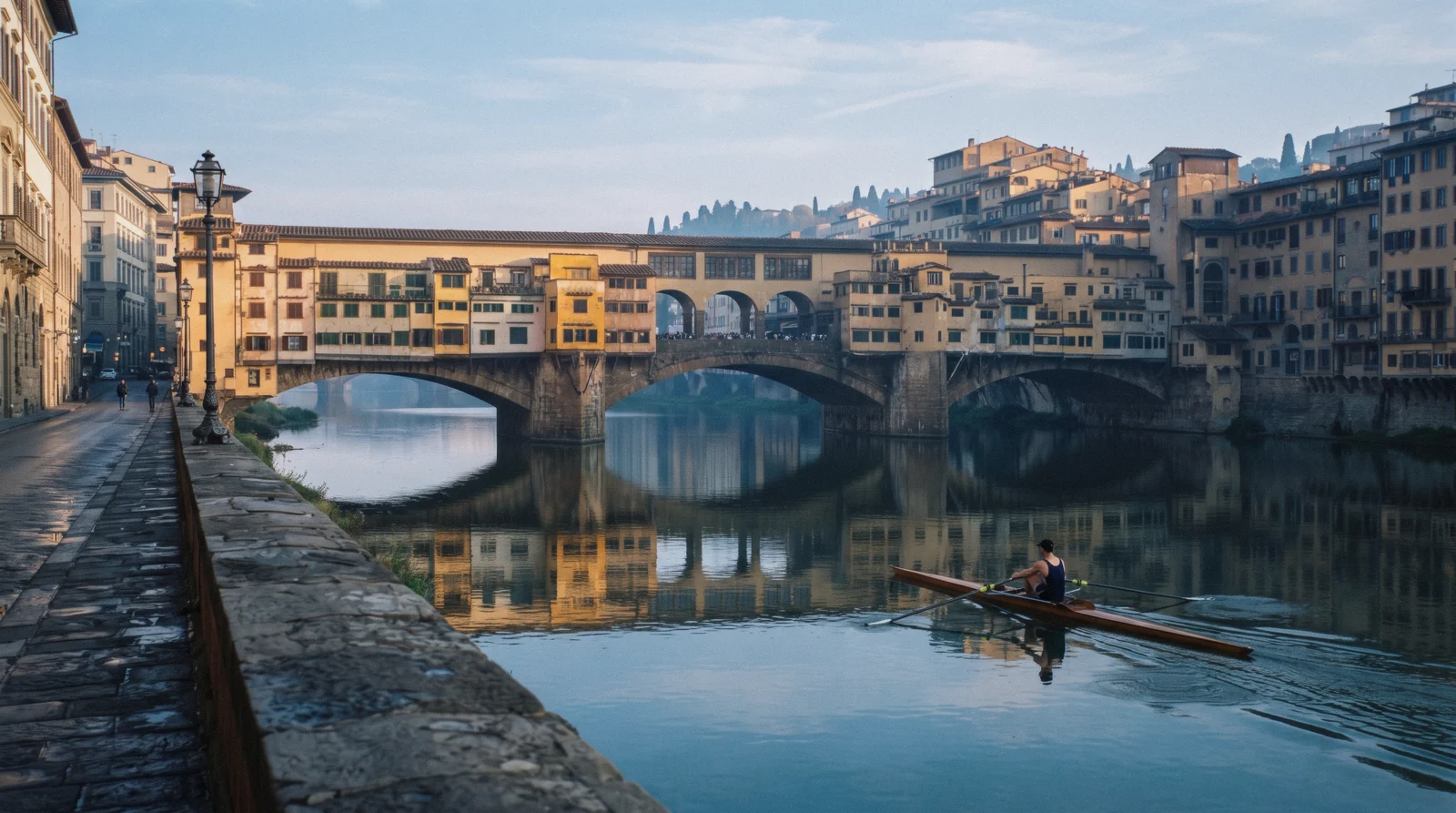Ponte Vecchio and the Arno at first light from Ponte Santa Trinita, the river view that opens day two of Florence in 3 days