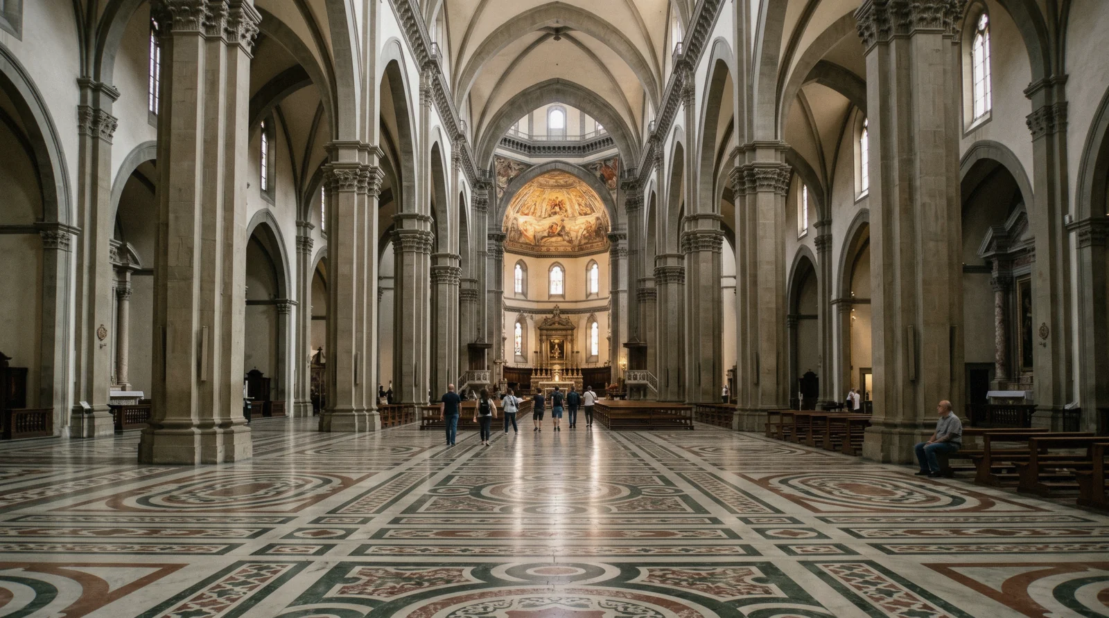 The nave of Florence cathedral seen from the west door, one of the best free things to do in Florence