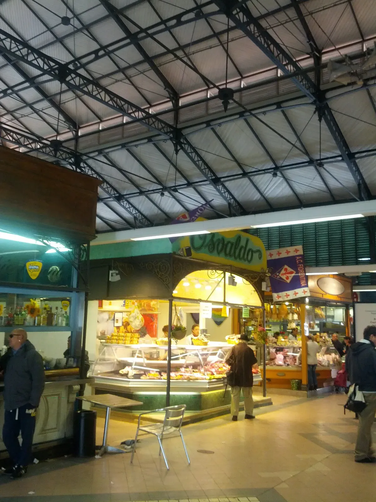 Food counters under the iron roof of the Mercato di Sant'Ambrogio, the neighbourhood market for a do-it-yourself Florence food tour