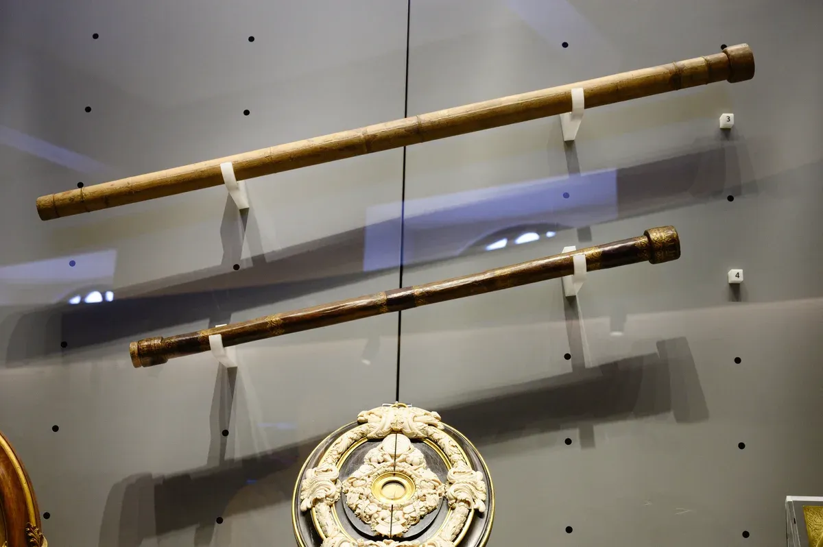 Two telescopes Galileo built around 1610, displayed at Museo Galileo, one of the best museums in Florence for science