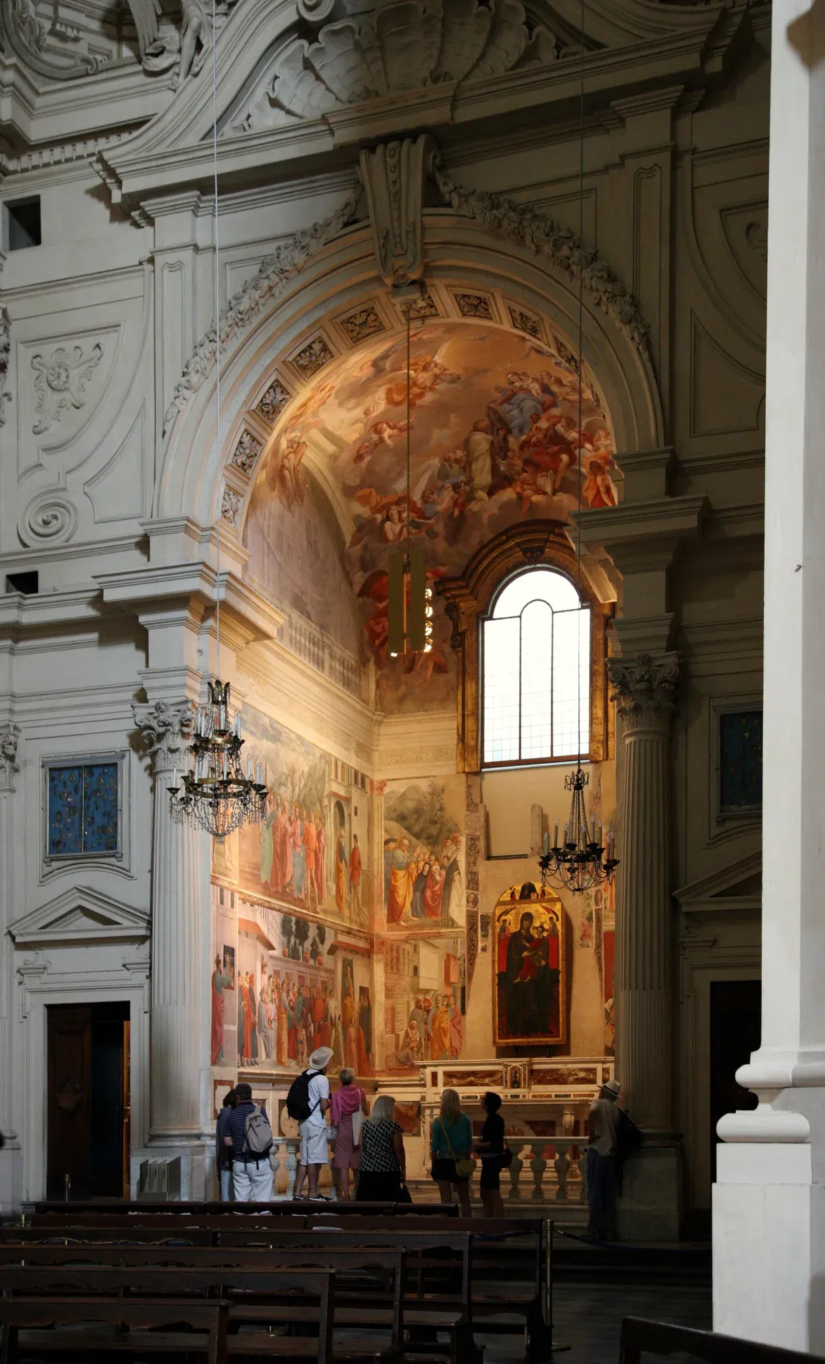 The Brancacci Chapel frescoes seen from the nave of Santa Maria del Carmine in Florence's Oltrarno